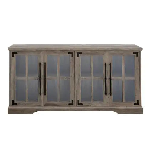 Modern Farmhouse Windowpane Glass-Door TV Stand For TVs Up To- Grey Wash