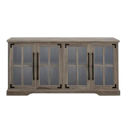 Modern Farmhouse Windowpane Glass-Door TV Stand For TVs Up To- Grey Wash
