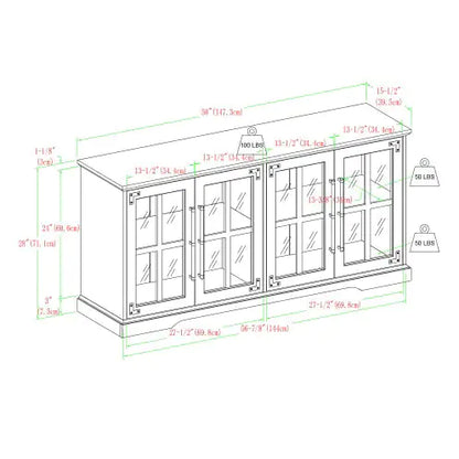 Modern Farmhouse Windowpane Glass-Door TV Stand For TVs Up To- Grey Wash